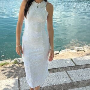 Zara White Floral Midi Sheath Dress
